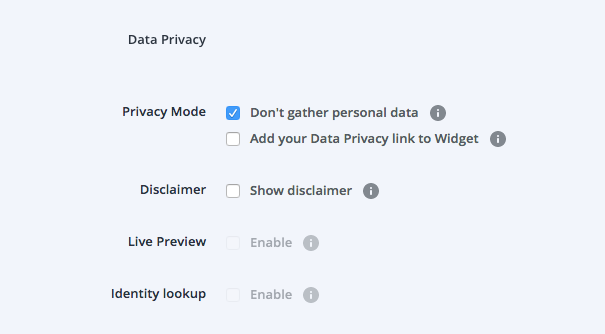 screenshot of Userlike chat settings data privacy mode