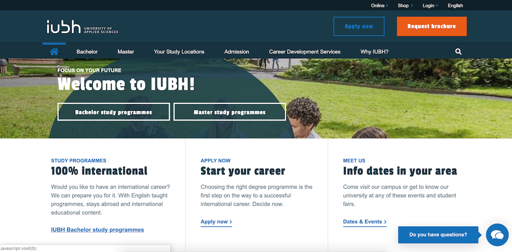 Screenshot der Webseite der Hochschule Bonn mit Live-Chat