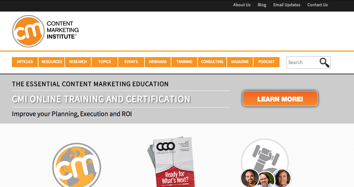 screenshot of Content Marketing Institute website