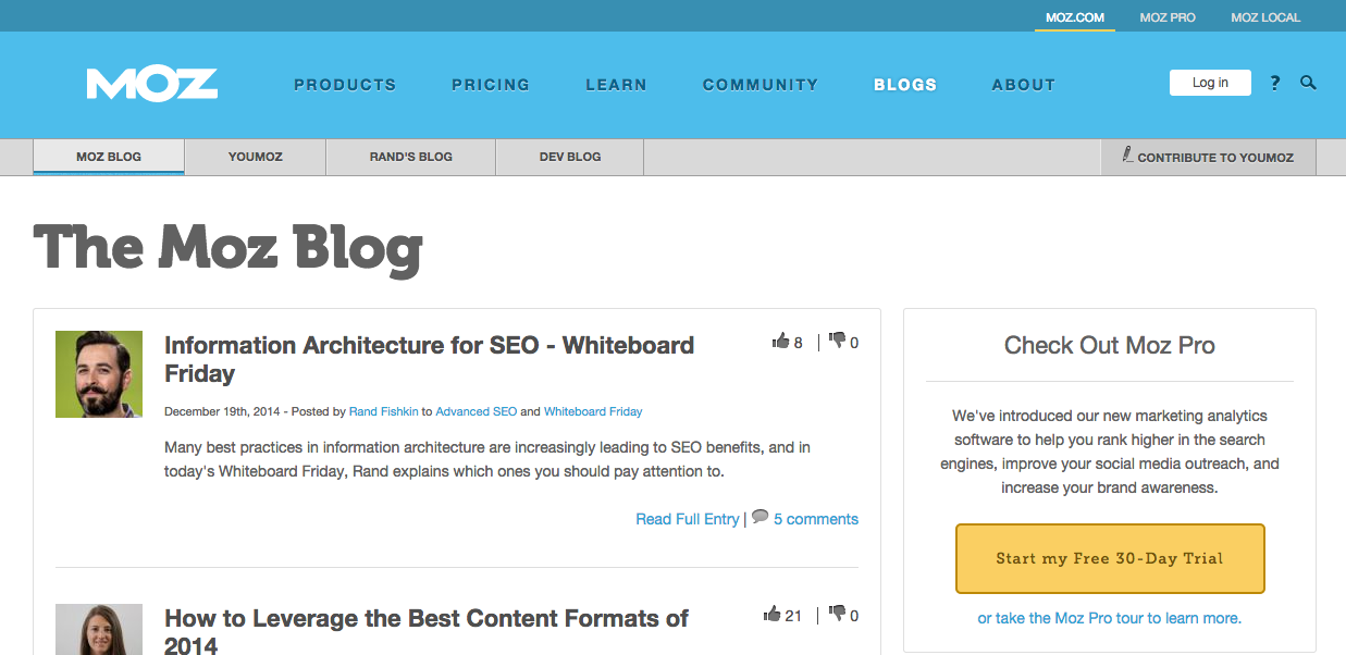 screenshot of Moz blog seo marketing website