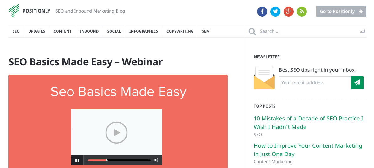 screenshot of Positionly website