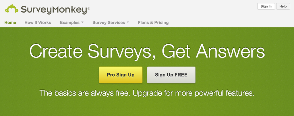 screenshot of survey monkey website