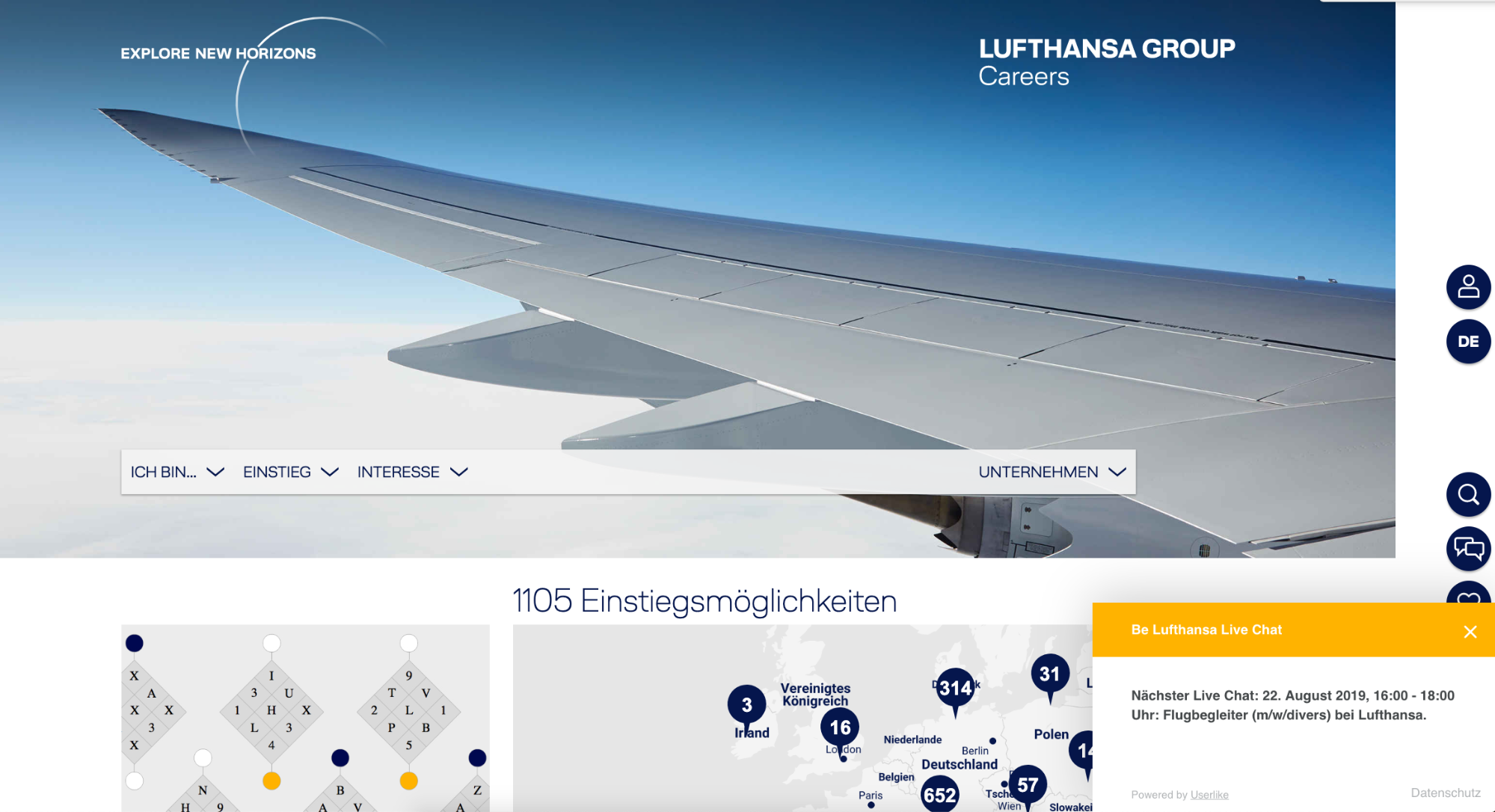 Screenshot von Lufthansa-Live-Chat-Offline-Nachricht
