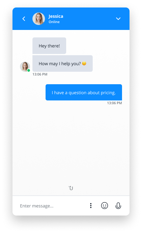 Grafik zeigt Beispiel für eine einfache Unterhaltung im neuen Website-Messenger.