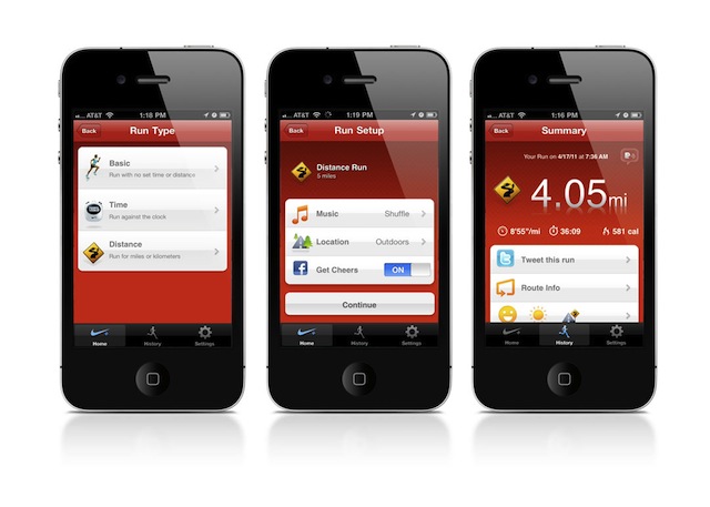 picture of three smartphones showing Nike+ app gamification