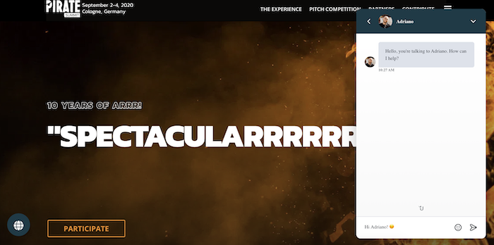 Website von PIRATEx mit Userlike Live-Chat