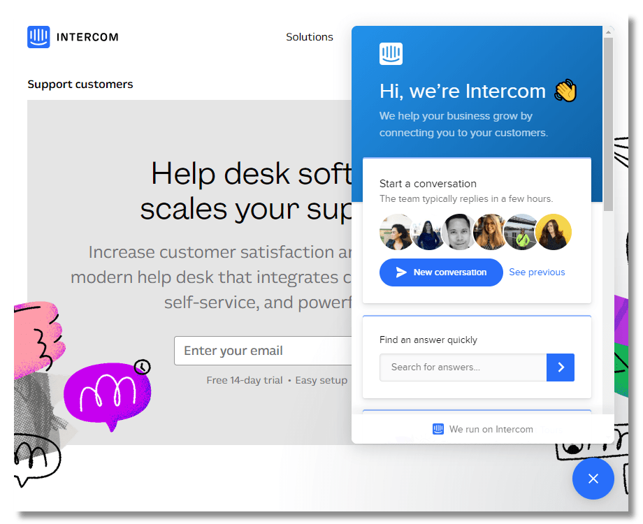 screenshot der Intercom Website