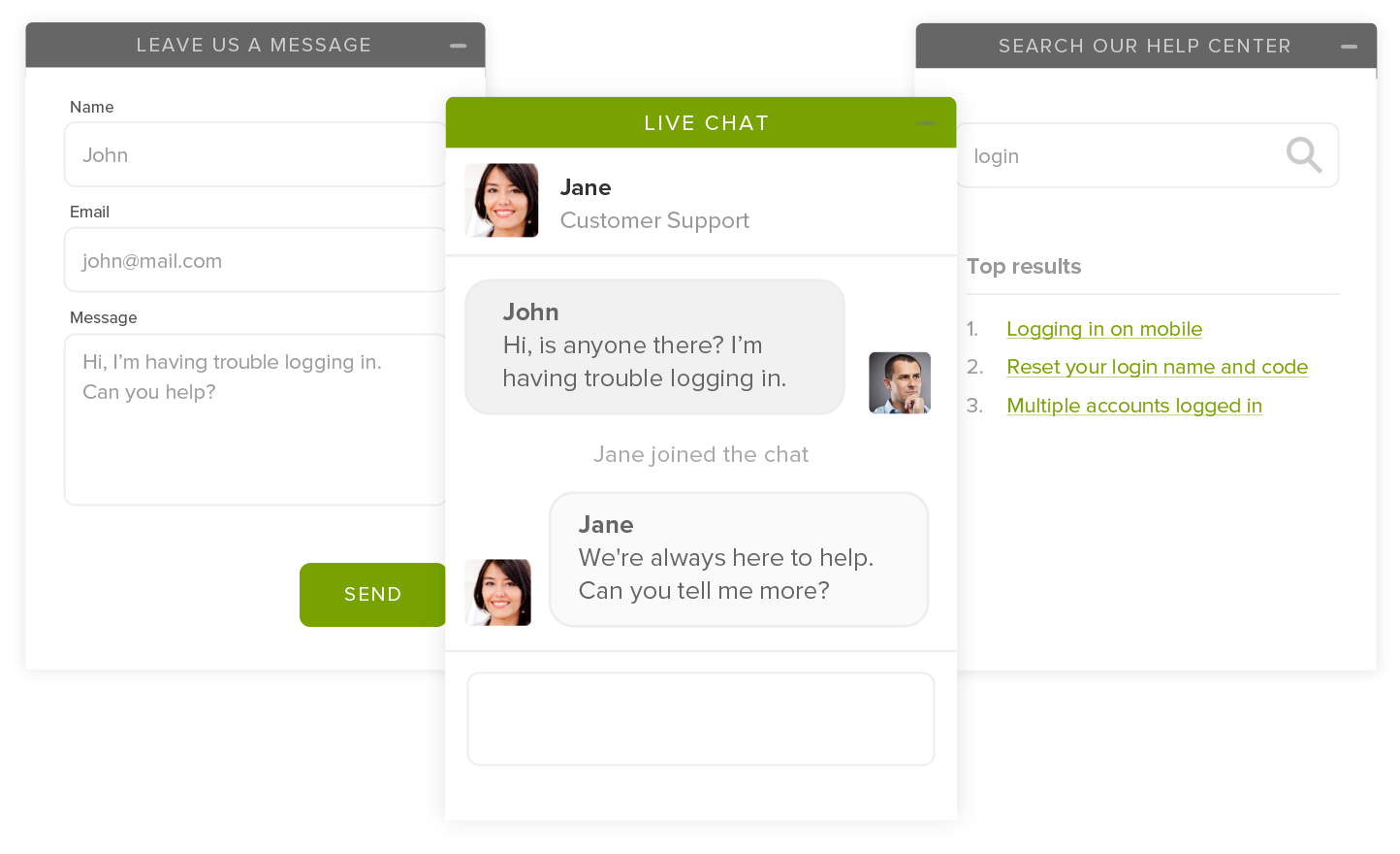 Bilder der Chat Fenster von Zendesk