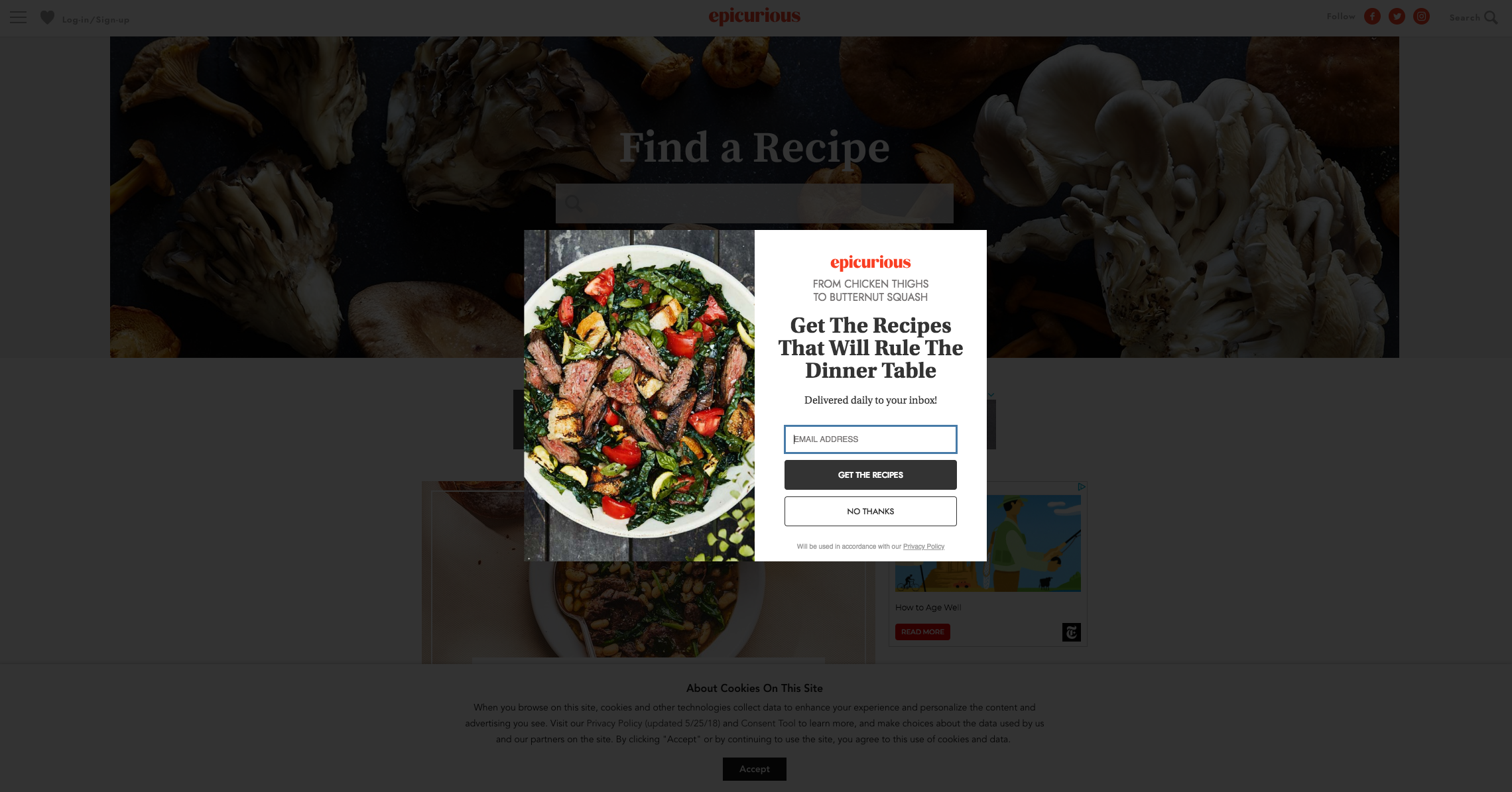 Pop-up-Fenster auf Rezeptseite.