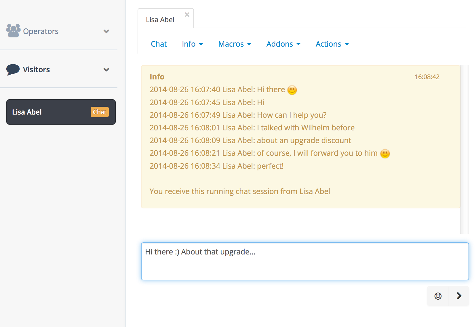 screenshot von userlike live chat verlauf