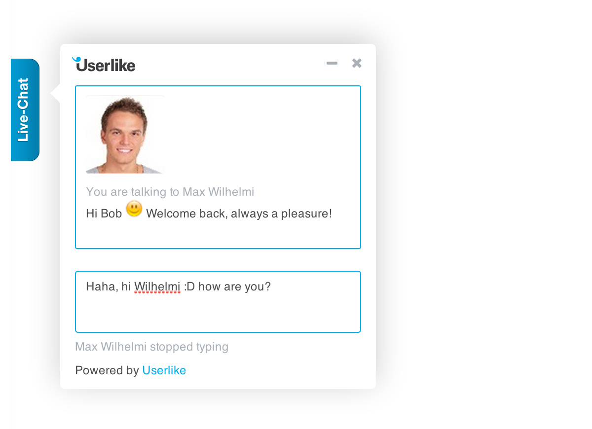 screenshot von userlike live chat fenster panel widget intelligente zuweisung