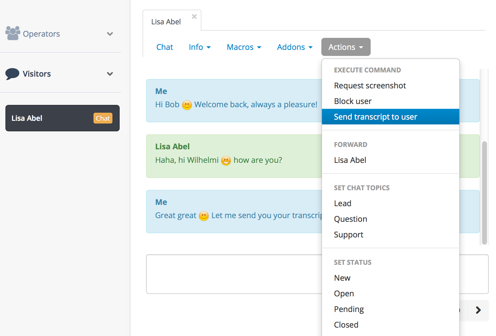 screenshot von userlike live chat send transcript chatverlauf senden funktion