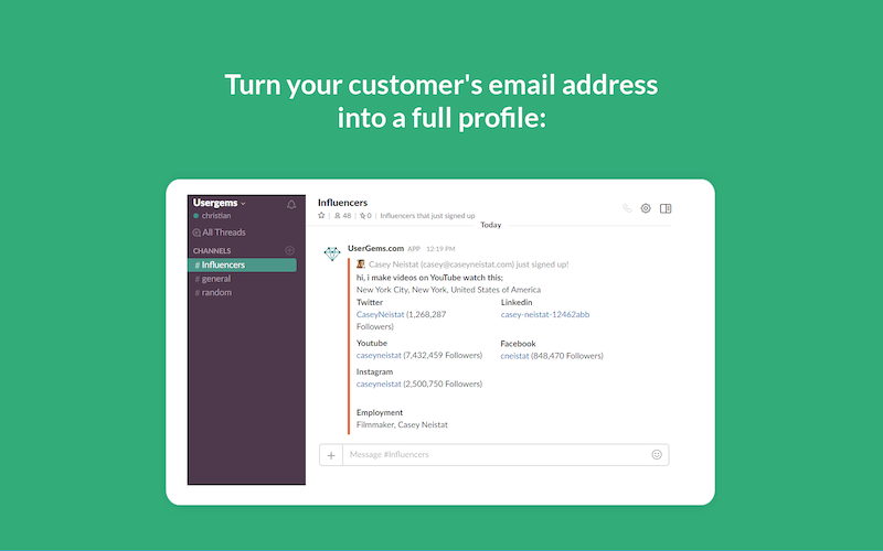 Screenshot von UserGems in Slack.