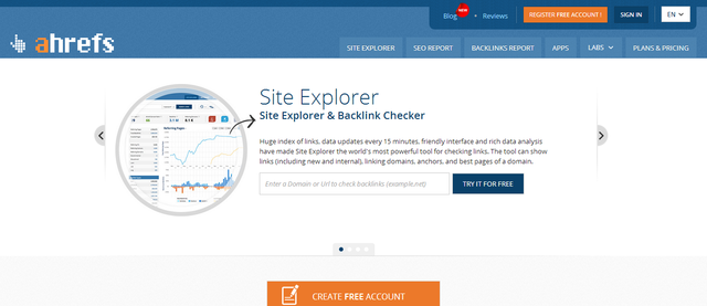 screenshot of website landing page ahrefs.com