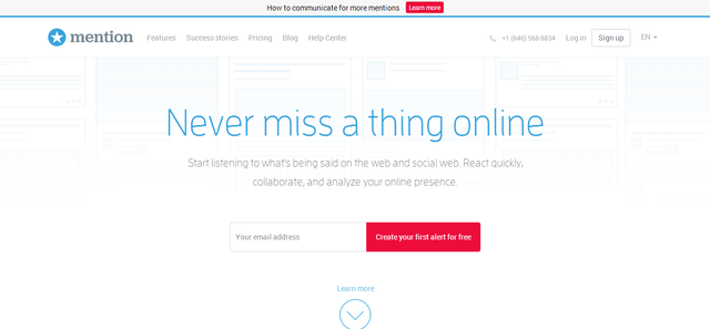 screenshot of website landing page mention.com
