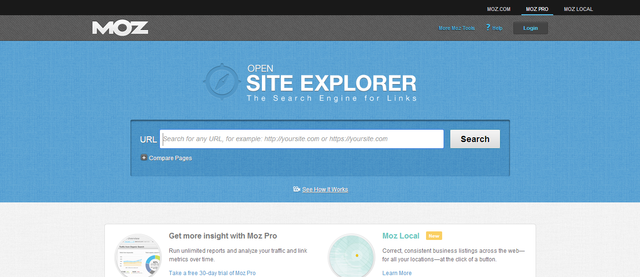 screenshot of website landing page opensiteexplorer