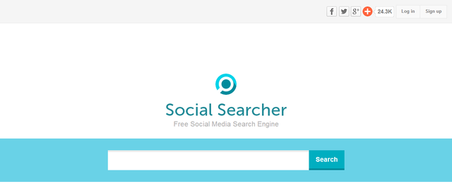 screenshot of website landing page social searcher