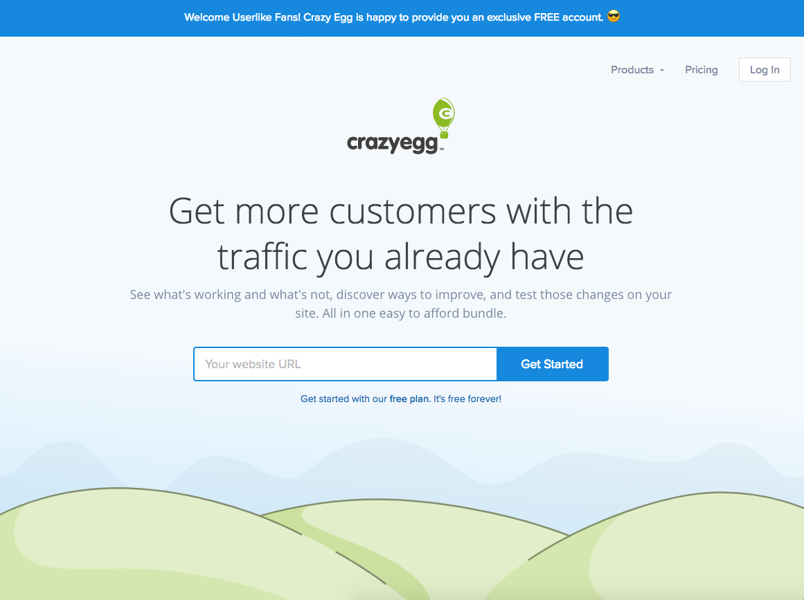 Screenshot of CrazyEgg's landing page.