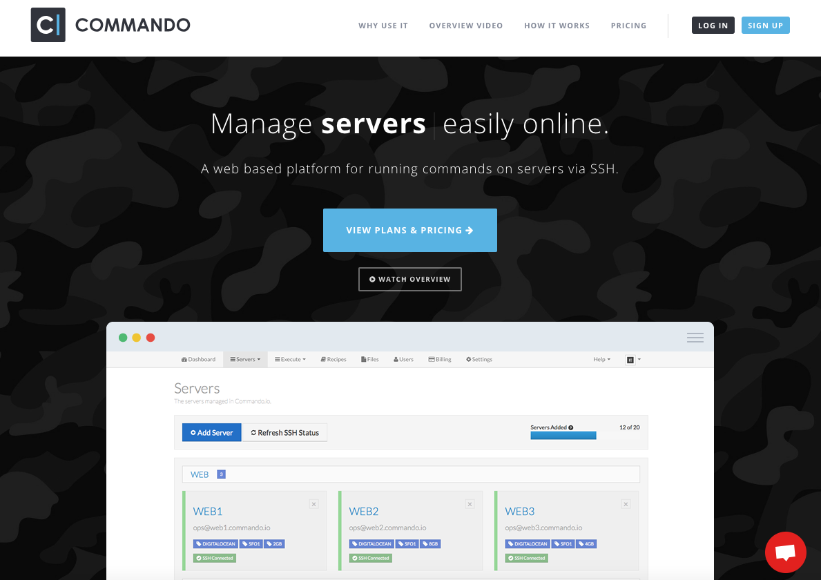 screenshot der Commando Webseite