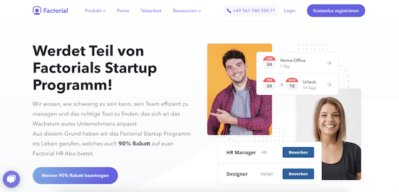 Screenshot der Factorial Webseite