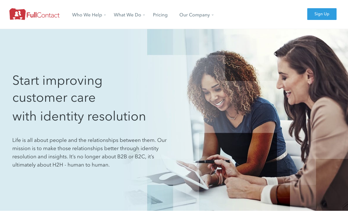 Screenshot der Fullcontact Webseite