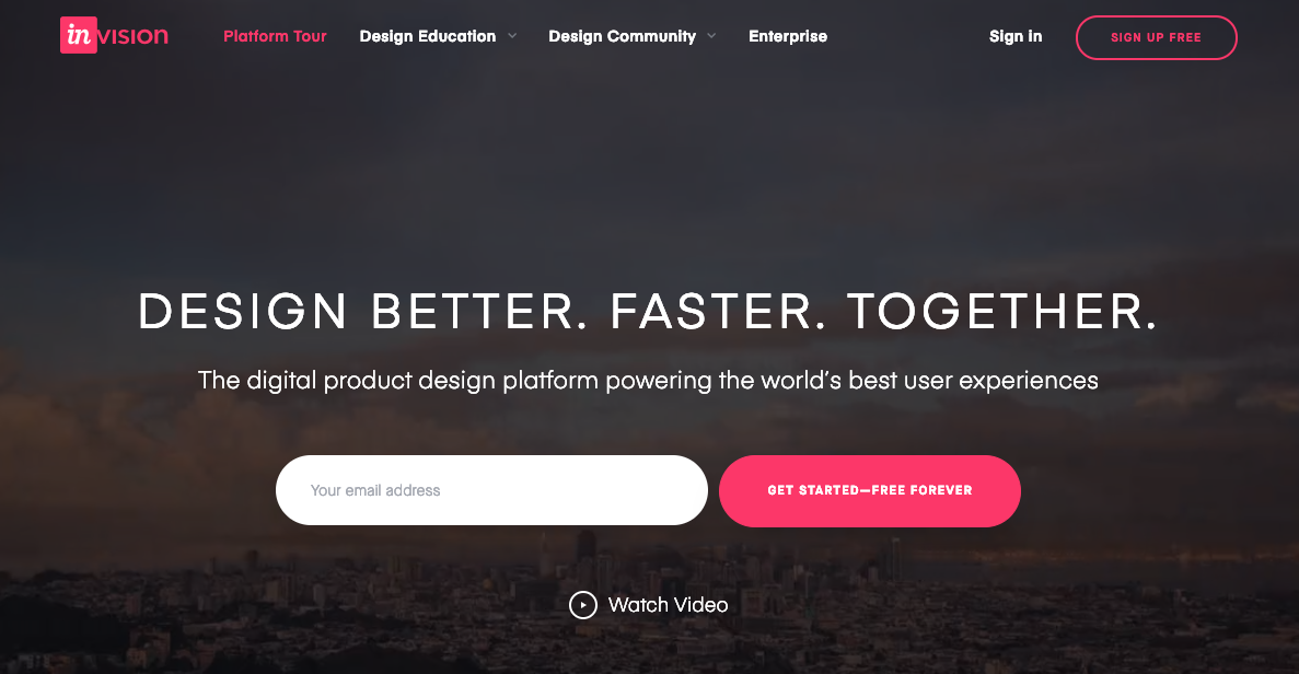 screenshot der Invision Webseite