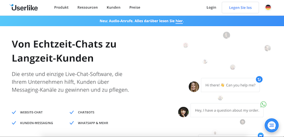 screenshot der Userlike Webseite