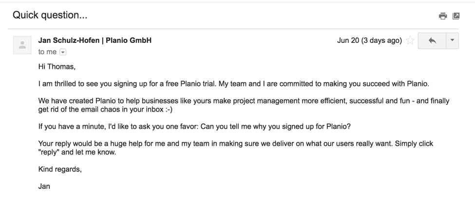 screenshot Pianio onboarding email
