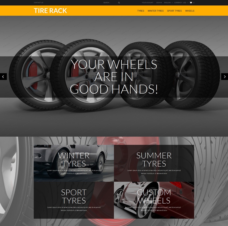 screenshot of wheel store webshop theme