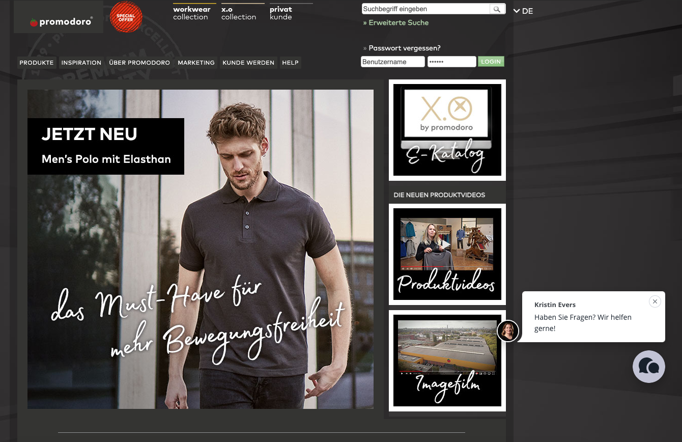 Website von Promodoro mit dem Userlike Live Chat