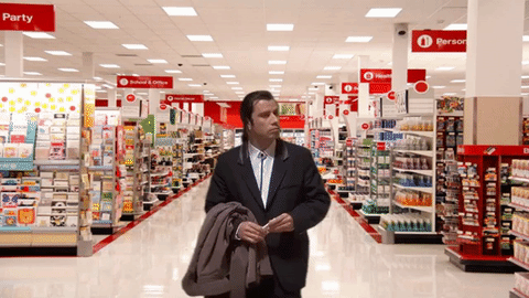 Gif zeigt orientierungslosen Kunden im Supermarkt