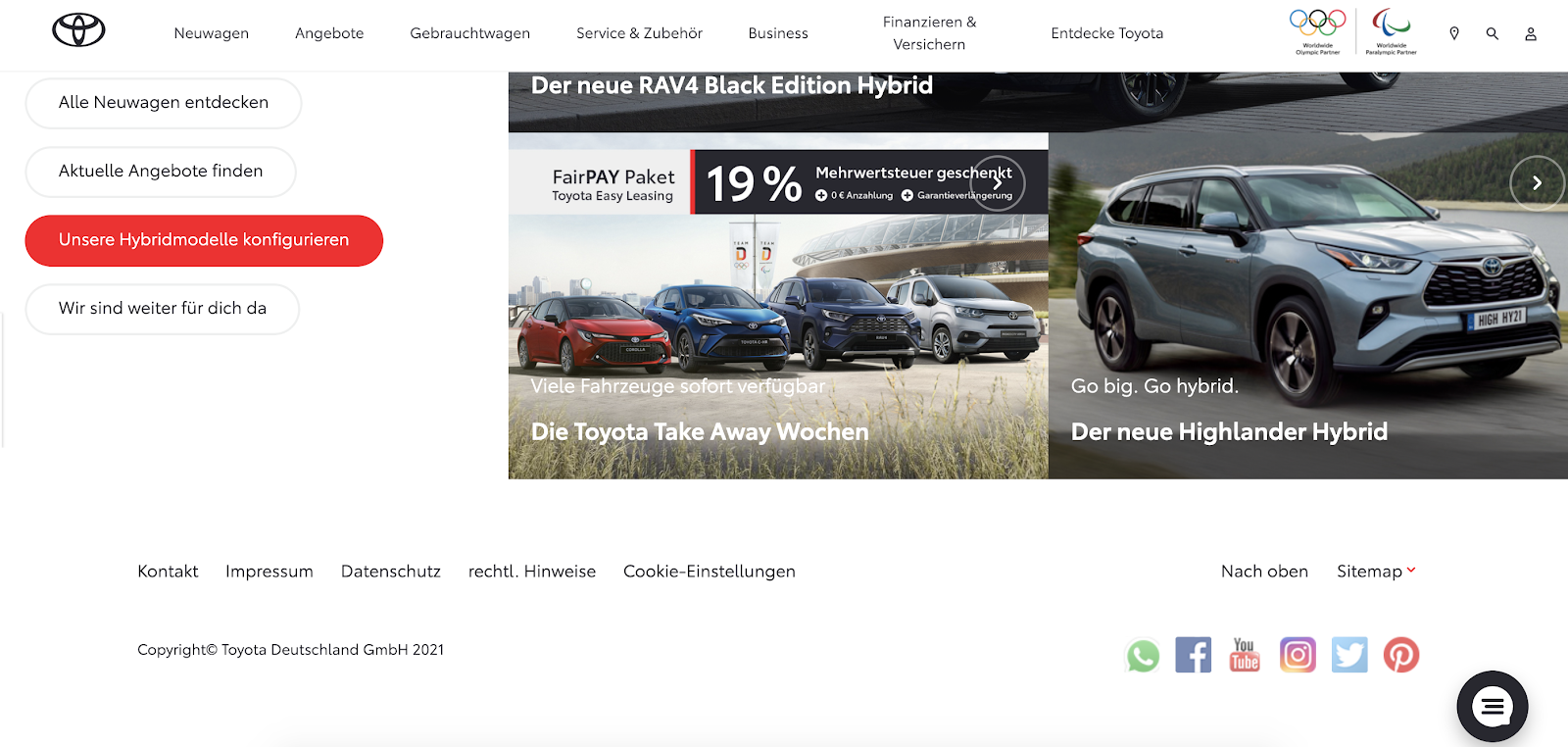 Screenshot der Toyota Website mit einem Chat.
