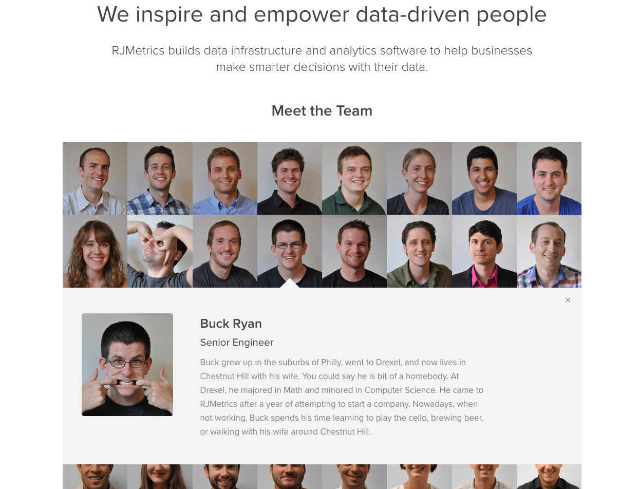 RJMetrics' about us page