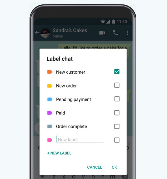 Screenshot der Labels Funktion bei der WhatsApp Business App