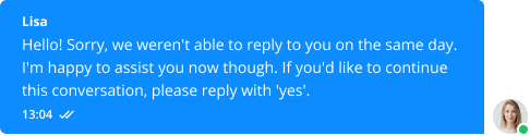 Screenshot of a template message in a chat bubble asking for permission to reach out again
