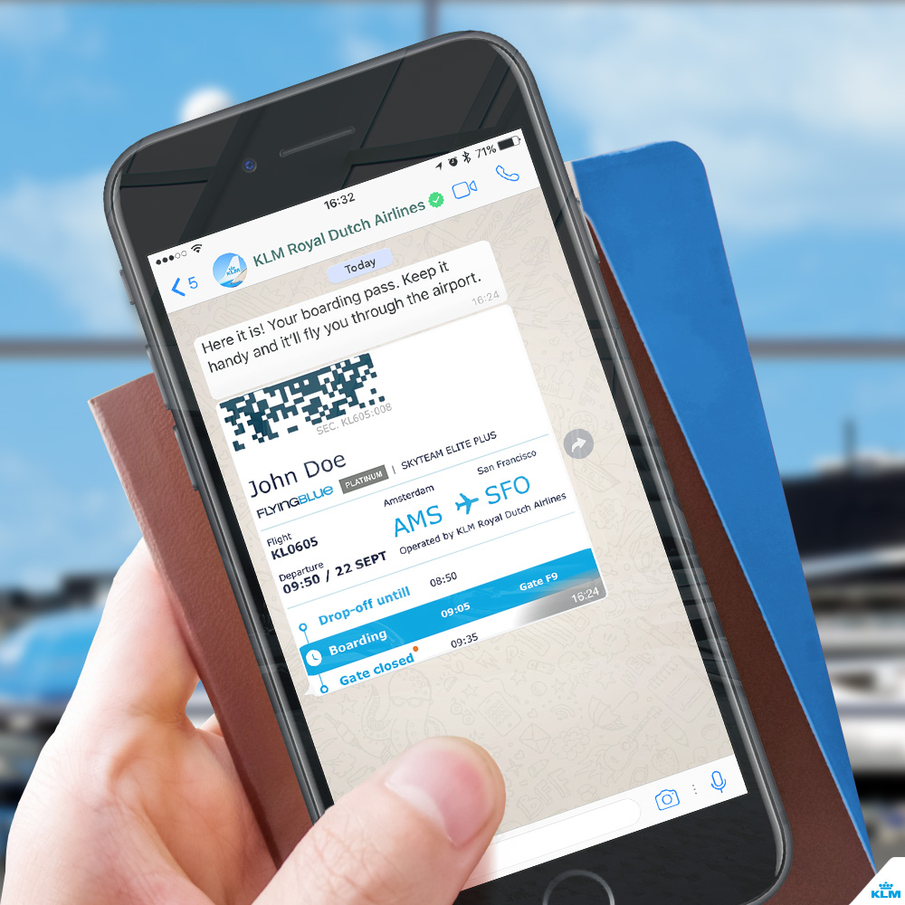 Foto von App-Oberfläche der KLM WhatsApp-Integration.