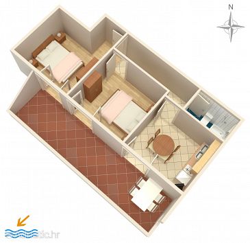 Plan Novalja, Plan u smještaju tipa apartment, WIFI.