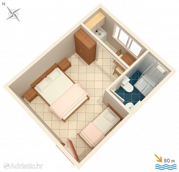 Plan Podaca, Plan u smještaju tipa studio-apartment, WIFI.