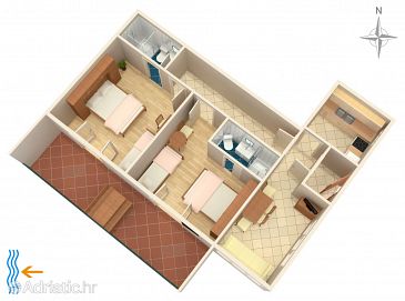 Plan Makarska, Plan u smještaju tipa apartment, dopusteni kucni ljubimci i WIFI.