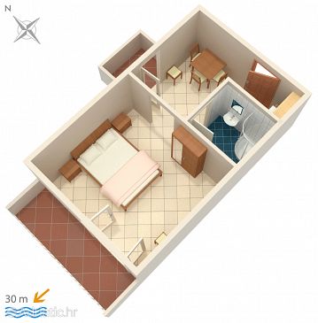 Plan Zaostrog, Plan u smještaju tipa studio-apartment, WIFI.