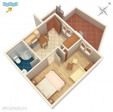 Plan Postira, Plan u smještaju tipa apartment, dopusteni kucni ljubimci i WIFI.