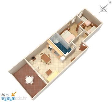 Plan Milna, Plan u smještaju tipa apartment, dopusteni kucni ljubimci i WIFI.