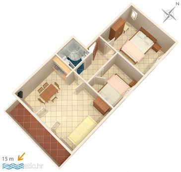 Plan Brodarica, Plan u smještaju tipa apartment, WIFI.