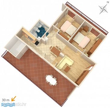 Plan Igrane, Plan u smještaju tipa apartment, dopusteni kucni ljubimci i WIFI.