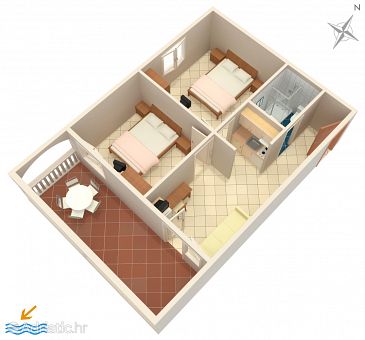 Plan Petrčane, Plan u smještaju tipa apartment, dopusteni kucni ljubimci i WIFI.