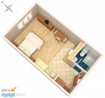 Plan Pula, Plan u smještaju tipa studio-apartment, WIFI.