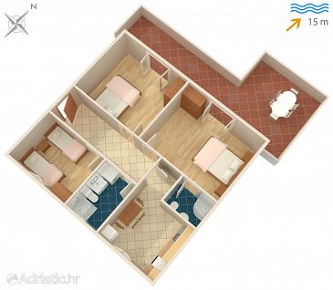 Plan Mudri Dolac, Plan u smještaju tipa apartment, dopusteni kucni ljubimci i WIFI.