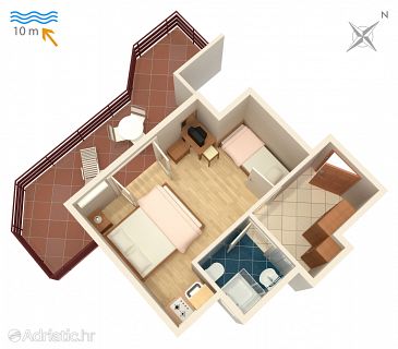 Plan Stara Novalja, Plan u smještaju tipa studio-apartment.