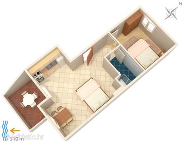 Plan Metajna, Plan u smještaju tipa apartment, dopusteni kucni ljubimci i WIFI.