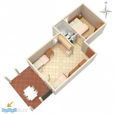 Plan Novalja, Plan u smještaju tipa apartment, dopusteni kucni ljubimci i WIFI.